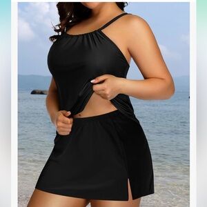 Yonique Two Piece Plus Size Tankini with Skirt Tummy Control High Neck 12w